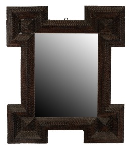 TRAMP ART antique Australian cedar frame fitted with later mirror, circa 1890, 82 x 68cm overall.
