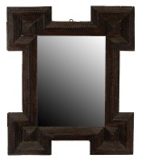 TRAMP ART antique Australian cedar frame fitted with later mirror, circa 1890, ​​​​​​​82 x 68cm overall.