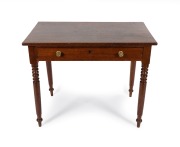 A Colonial Australian cedar single drawer hall table with scratch cock-beaded moulding and brass handles and finely turned mirrored vase tapering legs, Sydney origin, circa 1835, 74cm high, 93cm wide, 58cm deep. - 2