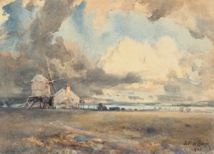 ARTHUR BOYD SENIOR (1862-1940), (untitled windmill in landscape), watercolour, signed lower right "Arthur Boyd, 1920", 36 x 50cm, 60 x 70cm overall.