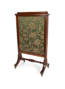 NINIAN MELVILLE JUNIOR (1843-1897) antique Australian cedar fire screen with green floral brocade upholstered panels, circa 1870, 106cm high, 61cm wide (closed), 35cm deep.