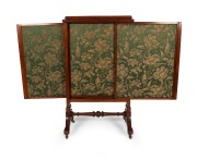 NINIAN MELVILLE JUNIOR (1843-1897) antique Australian cedar fire screen with green floral brocade upholstered panels, circa 1870, 106cm high, 61cm wide (closed), 35cm deep. - 2