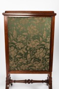 NINIAN MELVILLE JUNIOR (1843-1897) antique Australian cedar fire screen with green floral brocade upholstered panels, circa 1870, 106cm high, 61cm wide (closed), 35cm deep. - 4