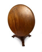 A Colonial Australian cedar circular tilt-top breakfast table with faceted baluster shaped columns, scalloped edge pedestal collar, tri-form platform base with scrolling feet, Sydney origin, circa 1850, 74.5cm high, 126cm diameter. - 2