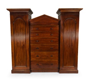 359 · A fine quality Colonial Australian cedar Beaconsfield wardrobe with inverted break-front and paladian back, full cedar secondary construction, New South Wales origin, circa 1840, 204cm high, 210cm wide, 60cm deep.