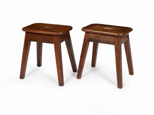 367 · A pair of Colonial Australian cedar postulant stools with square form tapering legs, New South Wales origin, circa 1850, 46cm high, 40cm wide, 28cm deep.