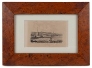 DUMONT D'URVILLE , Vue de Sydney, engraving, housed in attractive Tasmanian birdseye huon pine frame, 10 x 16cm, 24 x 32cm overall.