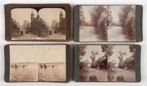 Twenty-four stereo cards, comprising two Rose Stereographs "Cities of the Sunny South, Melbourne" and "Great Suffragette Demonstration in London", as well as an extensive series of privately made cards that document an early car trip through Gippsland.