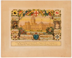 FEDERATION OF AUSTRALIA - MAY 1901 group of three colour lithographic invitations mounted on original cards (some losses to the corners), and all addressed to Mr. J.A. & Mrs Thompson, The Paymaster, Naval & Military Forces, The invitations are for the 7th
