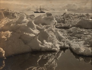 TERRA NOVA EXPEDITION: Original silver gelatin photograph, 15.5 x 12cm, numbered '109' in pencil in Herbert Ponting's hand, known to have been titled by Ponting "Beautiful broken ice, reflections and Terra Nova. Jan. 7th 1911.".