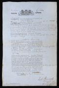 A June 1857 part printed Warrant of Distress, completed in manuscript by John Leslie Stewart, Mayor of Hobart and George Thomas, a Police Constable, in the matter of a debt owed by Michael Driscoll to John Carless, formerly a convict who had arrived aboar