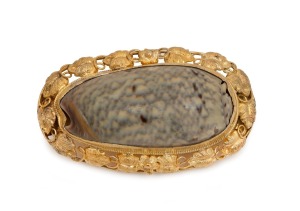 An antique Colonial 18ct gold mounted shell specimen brooch, most likely South Australian origin, circa 1850s, ​​​​​​​5cm wide, 16.3 grams total including shell.