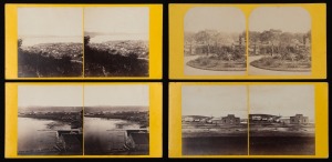 STEREOVIEWS group of early Australian scenes by EDWARD HAIGH, circa 1860s, each bearing his label and titled verso: I.) Battery Point, Hobart, Town, II.) Junction Of North and South Esk, Tasmania, III.) Market House and Theatre Royale, Castlemaine, Victor