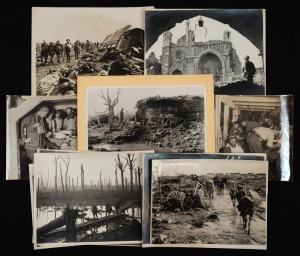 FRANK HURLEY WW1 group of ten official press photographs from the Western Front and Palestine, ​​​​​​​the largest sheet size 16.5 x 21.5cm overall.