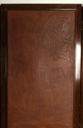 EIRENE MORT (1879-1977) (attributed), antique Australian four-fold screen, timber and embossed leather panels with waratah decoration, circa 1920, 175.5cm high, 194cm wide. - 3