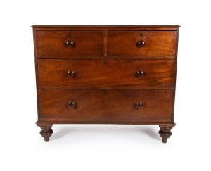 365 · An antique Australian full cedar construction chest of four drawers by William Fowler of Campbelltown, New South Wales, circa 1843, 94cm high, 109cm wide, 50cm deep.