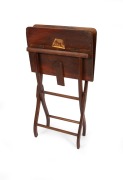 A rare Australian cedar coaching table with cross stretcher folding base, Tasmanian origin, mid 19th century, bearing remnants of a paper label "Lieu. Colonel Reid, Hobart", 70cm high, 86cm wide, 60cm wide when open. - 2
