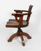 STATE LIBRARY OF VICTORIA antique silky oak revolving armchair from the famed reading room, 19th century, 62cm across the arms - 3