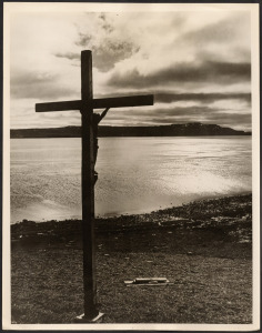 THE B.A.N.Z. ANTARCTIC EXPEDITION: Official original photograph by Captain Frank Hurley: Image A34 - Title: The Calvary erected on the lonely foreshore at Port Jeanne D'Arc,
