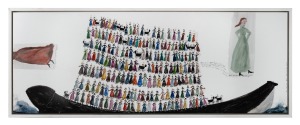 BERNADETTE (Bern) EMMERICHS (1961 - ), ALL ABOARD, painted fired ceramic plaque, signed and titled in the right hand margin "Bern Emmerichs, 2008", 33 x 90cm, 36 x 93cm overall