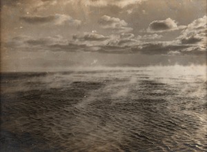 TERRA NOVA EXPEDITION: Original silver gelatin photograph, 16.5 x 11.5cm, numbered '552' in pencil in Herbert Ponting's hand, known to have been titled by Ponting "Frost smoke rising from the sea, off Glacier Tongue".