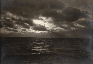 TERRA NOVA EXPEDITION: Original silver gelatin photograph, 16.5 x 11.5cm, numbered '1A' in pencil in Herbert Ponting's hand, known to have been titled by Ponting "Sunset effect. Antarctic Circle. Dec. 8th 1910".
