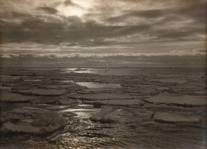 TERRA NOVA EXPEDITION: Original silver gelatin photograph, 16.5 x 11.5cm, numbered '5' in pencil in Herbert Ponting's hand, known to have been titled by Ponting "Evening sky effect in Pack. Dec 9th 1910".