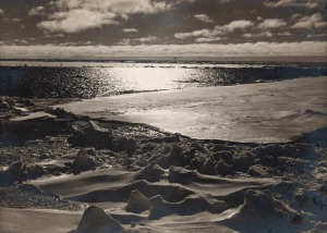TERRA NOVA EXPEDITION: Original silver gelatin photograph, 16.5 x 11.5cm, numbered '26' in pencil in Herbert Ponting's hand, known to have been titled by Ponting "Light effect on Pack. Dec. 22nd 1910".