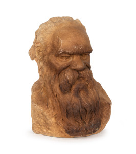 WILLIAM RICKETTS impressive pottery head of an Aboriginal elder, incised "Wm. Ricketts", 39cm high. PROVENANCE: The Marvin Hurnall Collection, Leonard Joel Auctions, 2/10/07, lot 859.