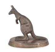 WILLIAM DRUMMOND & Co. Australian sterling silver kangaroo statue on oval plinth, engraved "21st OCTOBER, 1912", stamped "STG. SILVER, W.D. & Co.", 10.5cm high, 409 grams (including weighted base).