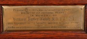 THOMAS GAUNT & Co. of Melbourne, impressive antique English twin train clock in Gothic oak architectural case, late 19th century, bearing brass plaque inscribed "Presented To The Medical Society Of Victoria By A Few Of His Personal Friends, In Memory Of W - 2