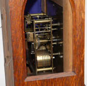 THOMAS GAUNT & Co. of Melbourne, impressive antique English twin train clock in Gothic oak architectural case, late 19th century, bearing brass plaque inscribed "Presented To The Medical Society Of Victoria By A Few Of His Personal Friends, In Memory Of W - 7