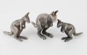 A graduated set of three Australian silver kangaroo statues, 19th/20th century, the largest stamped "SILVER", the other two stamped "DRUMMOND, SILVER", the largest 6.5cm high, grams.