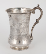An antique sterling silver presentation tankard, engraved "To Wm. KANE Esq. from Wm. & MARY MORRIS As A Slight Mark Of Their Friendship & Esteem For His Attention & Kindness To Them In Sickness Whilst On Board The ANGLESEY, Melbourne, Nov. 1855". Manufact - 2