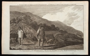 ALASKA & SIBERIA: Two original engraved plates from Anderson's "Cook's Voyages" [1786]: Exact Representation of the INHABITANTS of NORTON SOUND, and of their HABITATIONS, &c." and "A View in the Town of BOLCHERETZK the Capital of KAMTSCHATKA."; both 24 x 