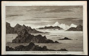 Two original engraved copper plates from Anderson's "Cook's Voyages" [1786]: "View of the ICE ISLANDS as seen in COOK'S Second Voyage on Jan'y 9, 1773" and "A View in CHRISTMAS SOUND, TIERRA DEL FUEGO."; both 24 x 38.5cm. (2). The first image depicts Coo - 2