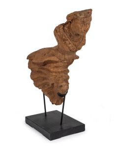QUEEN VICTORIA AS EMPRESS OF INDIA: Ship's figurehead, carved teak displayed on bespoke metal stand, Indian origin, 19th century, 73cm long, 77cm high overall.