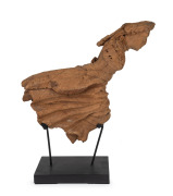 QUEEN VICTORIA AS EMPRESS OF INDIA: Ship's figurehead, carved teak displayed on bespoke metal stand, Indian origin, 19th century, 73cm long, 77cm high overall. - 2