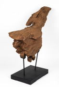 QUEEN VICTORIA AS EMPRESS OF INDIA: Ship's figurehead, carved teak displayed on bespoke metal stand, Indian origin, 19th century, 73cm long, 77cm high overall. - 3