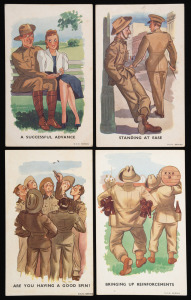 WW2 - AUSSIE SOLDIERS: Group of c.1940s O.C.O. Series postcards, comprising 'Are you having a good spin?', 'A Successful Advance', 'Bringing Up Reinforcements', and 'Standing At Ease'. (4 items) Rarely seen.