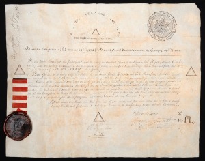 AN EXTREMELY EARLY AUSTRALIAN MASONIC INDUCTION DOCUMENT - SYDNEY 1817, A signed and sealed vellum document recording the induction into the Royal Arch Chapter Mount Horeb No.227....assembled at Sydney in New South Wales on 24th February 1817, of Brother