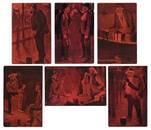 GEORGE TAYLOR - ARTIST: Set of c.1900s George Taylor postcards, comprising 'A Friend In Need', 'Home', 'Lighting Up', 'The Lone Fisherman', 'Telling A Yarn', and 'While The Billy Boils'. Extremely scarce. (6 items)