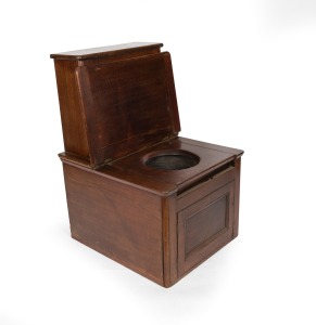 A rare Australian cedar "Dunny" commode with makers label "J.H Dunning, George St, Sydney" and paper label instructions under lid, circa 1870, 99cm high, 64cm wide, 70cm deep.