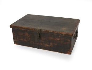170 · An antique Australian cedar storage box with iron handles, 19th century, 23cm high, 67cm wide, 40cm deep