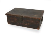 An antique Australian cedar storage box with iron handles, 19th century, 23cm high, 67cm wide, 40cm deep
