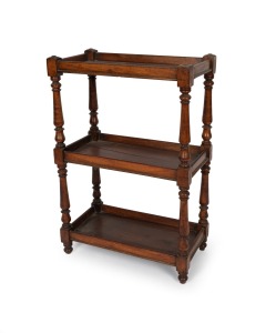 An antique Australian cedar three tier whatnot, 19th century, attractive small proportions, 84cm high, 55cm wide, 30cm deep.