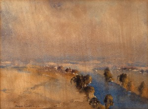 BESS GOLDING (1885 - ?), (river scene), watercolour, signed lower left "Bess Golding", ​​​​​​​20 x 25cm, 48 x 51cm overall.