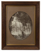 A pair of Tasmanian waterfall scene black and white albumen photographs, attractively framed with original labels affixed verso "Richardson's Art Gallery, 121 Liverpool Street, Hobart", early 20th century, 64 x 50cm each overall. - 2