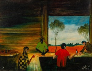 KEVIN CHARLES (PRO) HART (1928-2006), Glass On The Bar, oil on canvas, signed lower right "Pro Hart" and dated lower left "'75", 35 x 45cm, 52 x 63cm overall.