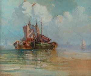 WILLIAM DELAFIELD COOK, SENIOR (1861-1931), (boats in Port Phillip), watercolour and gouache on card, signed lower left "W. Delafield Cook, 1915", 39 x 47cm, 50 x 58cm overall.